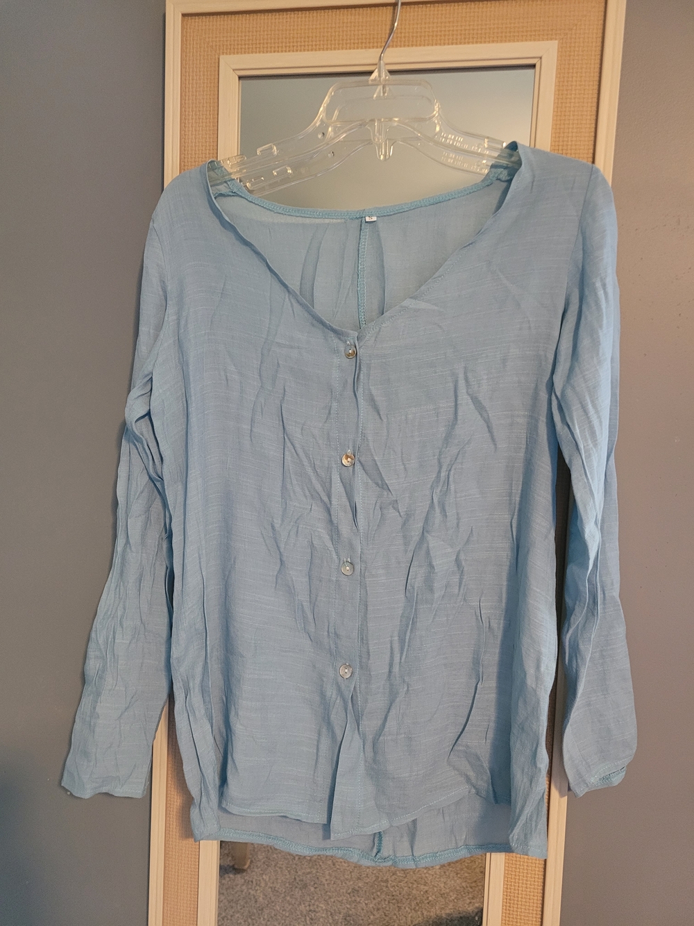 Light Blue Button-Front Women’s Top